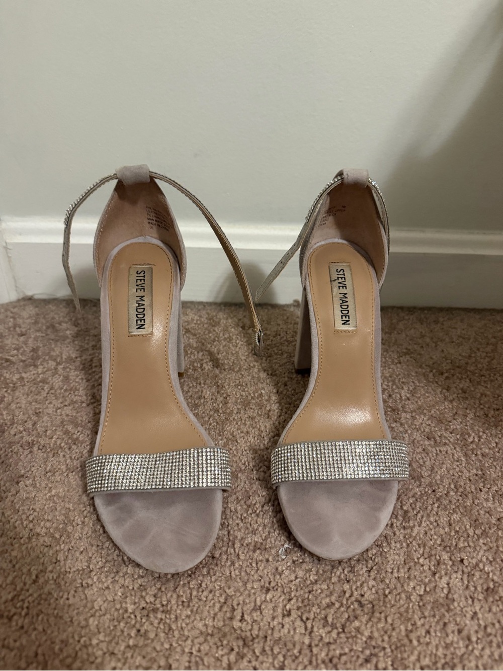 Steve Madden Suede Ankle Strap Gem Block Heels